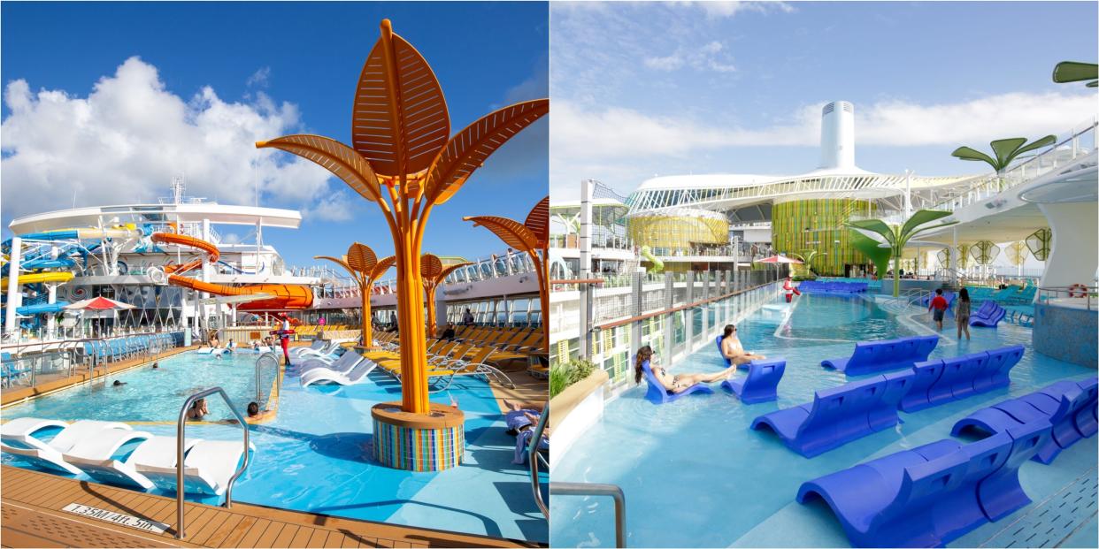 Wonder of the Seas (left) and Icon of the Seas (right).