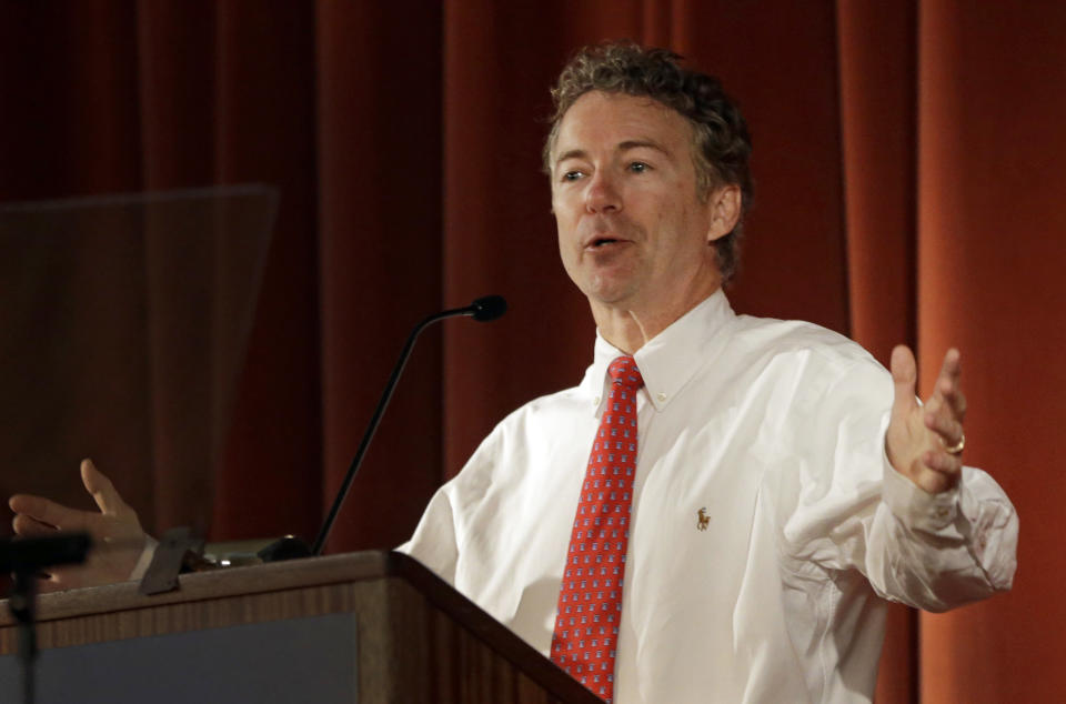 U.S. Sen. Rand Paul, R-Ky., speaks at the Berkeley Forum, Wednesday, March 19, 2014, in Berkeley, Calif. (AP Photo/Ben Margot)