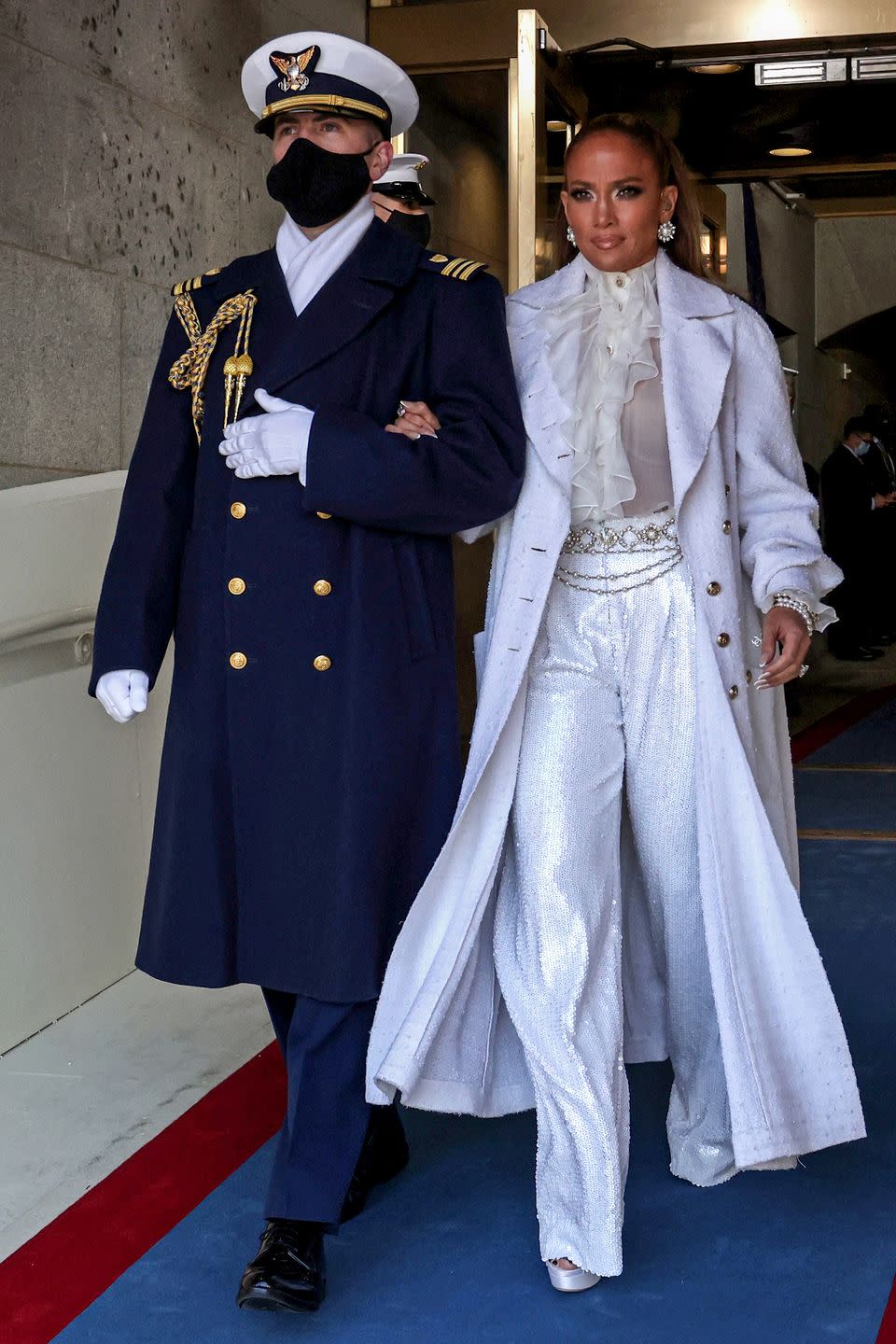 <p>J Lo wore an all-white Chanel ensemble to perform during the inauguration ceremony. </p>
