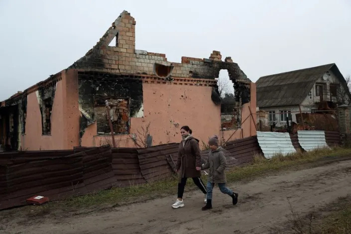 Outages hit family living in the bombed out village near Kyiv