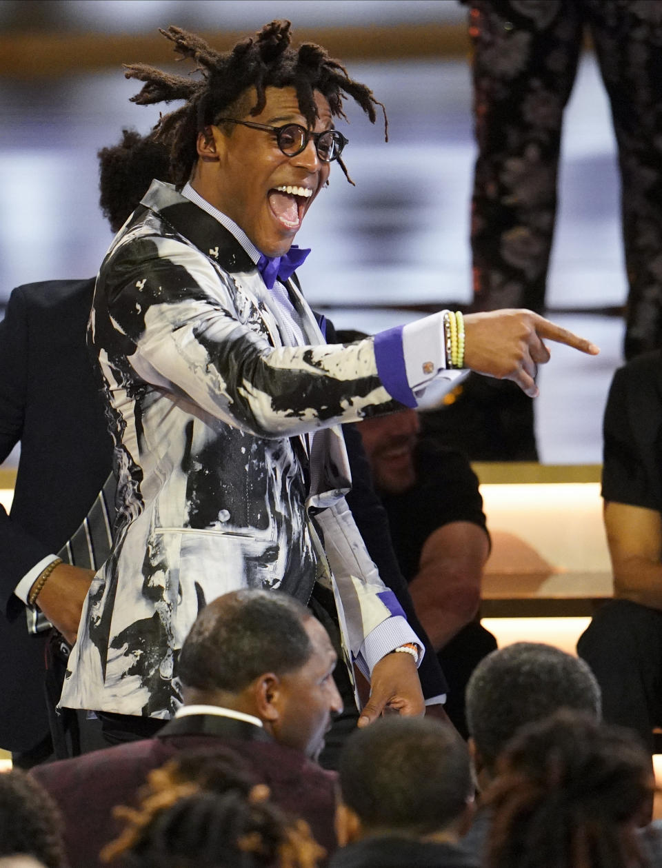 Carolina Panthers quarterback Cam Newton arrives for the NFL Honors football award show Saturday, Feb. 1, 2020, in Miami. (AP Photo/David J. Phillip)