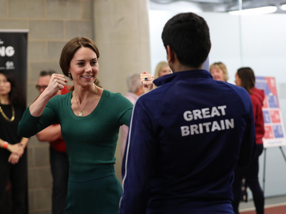 The Duchess of Cambridge alongside athletes during a SportsAid event at the London Stadium in Stratford, London.