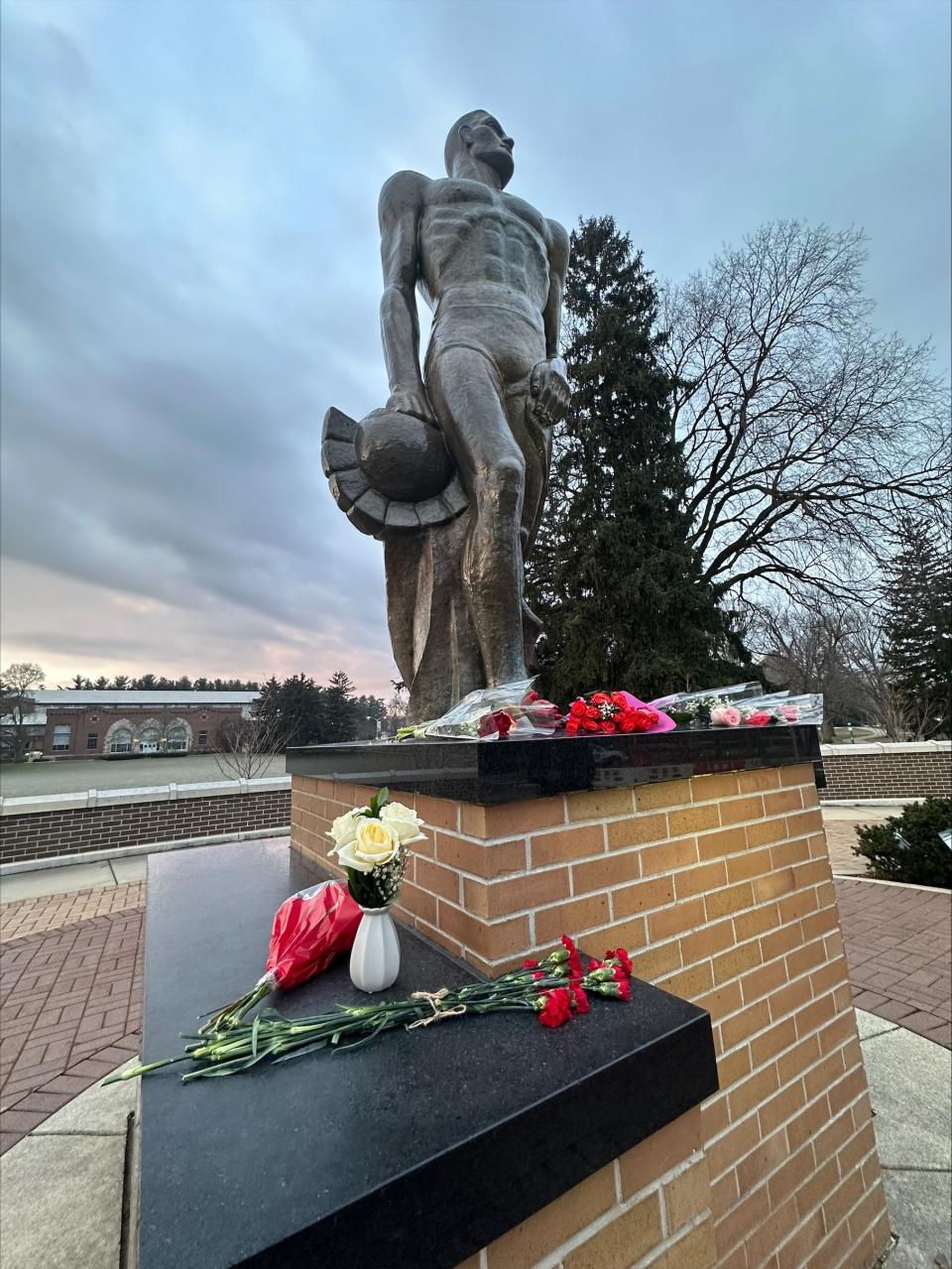 The Spartan statue on Michigan State University's campus on Tuesday, Feb. 13, 2024.