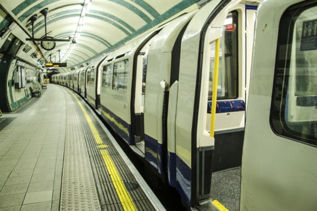 A train stopped in one of the stations of London's tube.