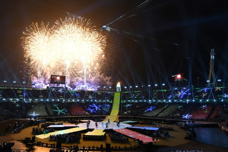 Fireworks erupt during the closing ceremony of the Pyeongchang 2018 Winter Paralympic Games