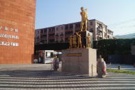 <p>A statue dedicated to peace outside the Nagasaki Atomic Bomb Museum. (Photo: Michael Walsh/Yahoo News) </p>