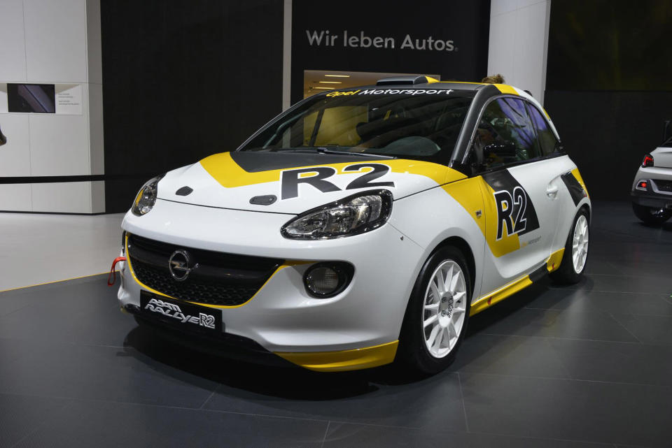 Opel Adam Ralleye R2. What happens when you spec your Adam up to rally car levels? The Adam R2 is the answer, with huge power from its 1.6-litre engine and an uprated chassis. It will be built to compete on the world stage alongside other rally-converted superminis (PA/Geneva Motor Show)