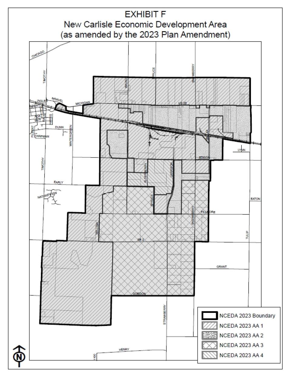 This map shows where existing New Carlisle Economic Development Area would see a proposed expansion in fall 2023.