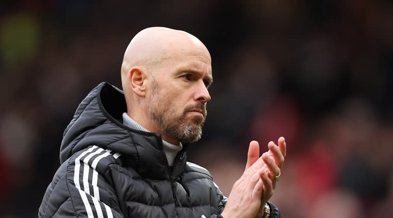  Manchester United manager Erik ten Hag applauds at full-time 