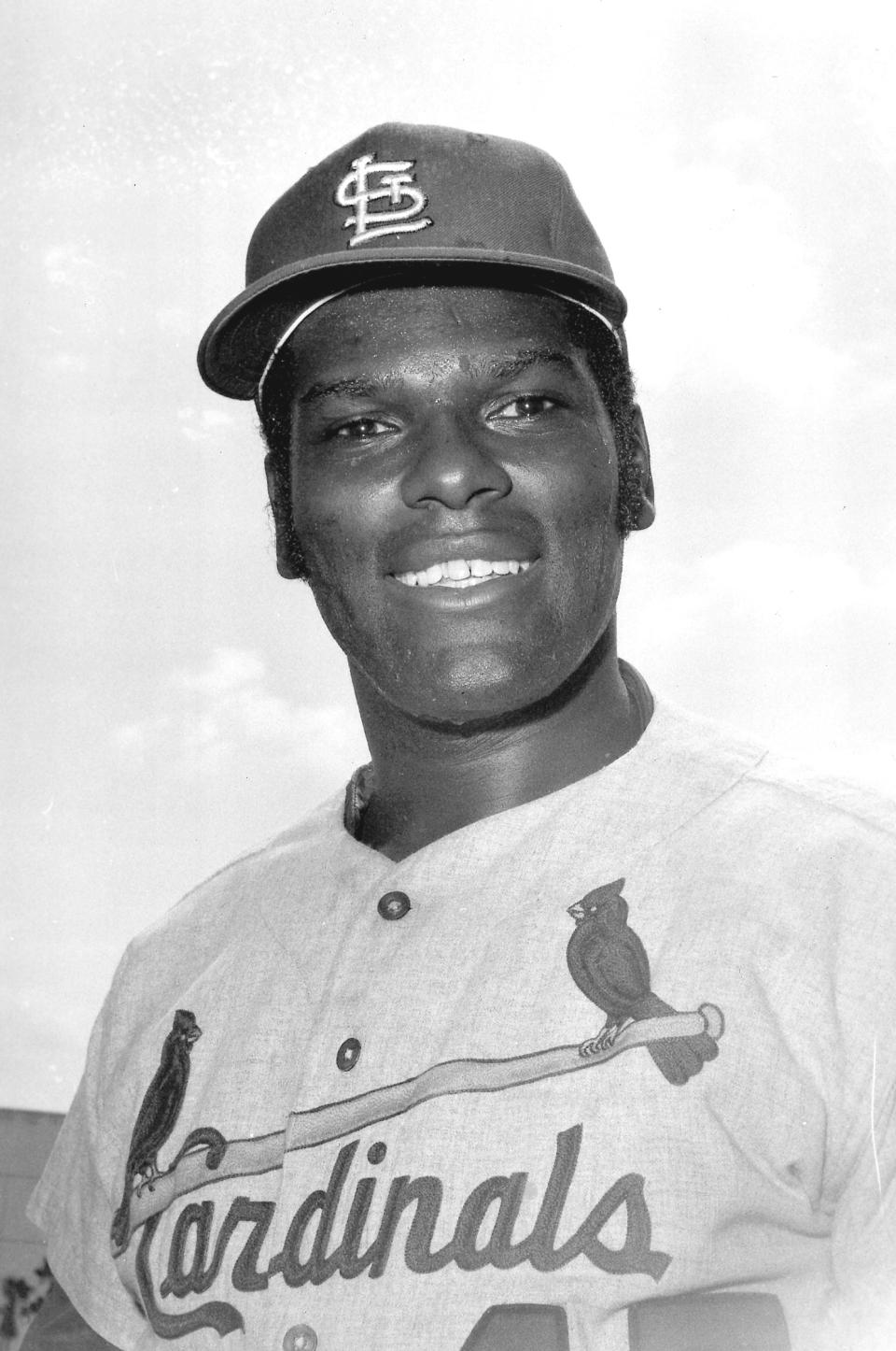 FILE - This March 1970 file photo shows St. Louis Cardinals pitcher Bob Gibson posed during spring training at St. Petersburg, Fla. Names etched on the most coveted cards. Names that crackled from transistor radios. The names that shouted from the pages of hometown newspapers and Baseball Digest issues at a moment in the game’s history that seems for some like just yesterday but, propelled by the losses of the past year, is starting its inexorable fade. Gibson died Oct. 2, 2020. (AP Photo/File)