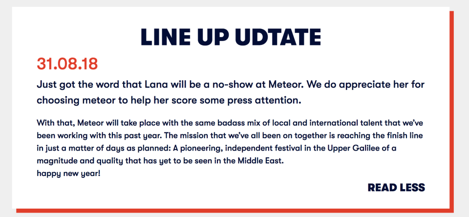 Meteor Festival statement Lana Del Rey cancelation