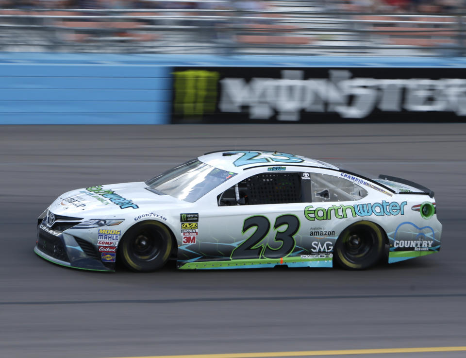 Monster Energy NASCAR Cup Series driver Gray Gaulding (23) during a NASCAR Cup Series auto race on Sunday, March 11, 2018, in Avondale, Ariz. (AP Photo/Rick Scuteri)