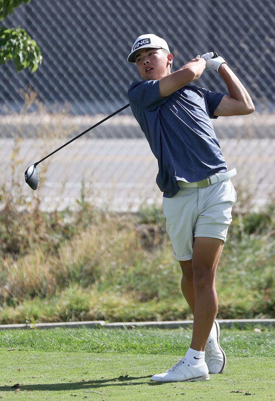 Players compete in the 5A boys state golf championship at Fox Hollow Golf Club in American Fork on Tuesday, Oct. 10, 2023. | Kristin Murphy, Deseret News