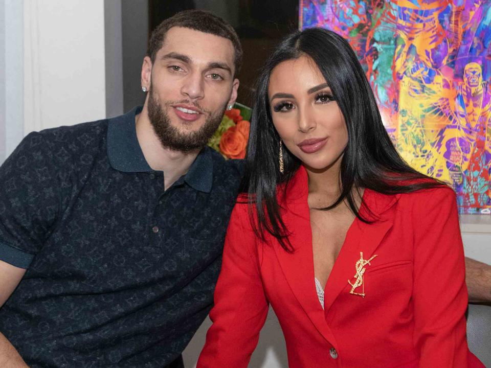 <p>Timothy Hiatt/Getty </p> Zach Lavine and Hunter Mar attend the Haute Living, HYT and Geneva Seals honor Zach Lavine at The Virgin Hotel on February 13, 2020.