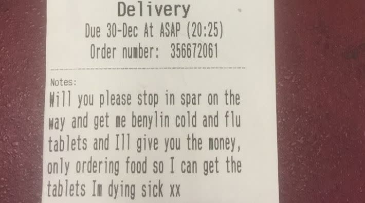 Cuando vengan, de camino podrían detenerse en la farmacia y traerme unas píldoras de Benylin para la gripe y el resfriado, les daré el dinero, solo pido la comida para que me traigan las tabletas, estoy muy enferma. Vía Facebook.