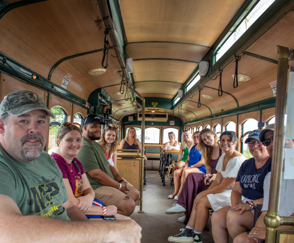 The Lakeside Trolley has modern comforts like air conditioning with an old school feel. Its maximum capacity is 41 passengers.