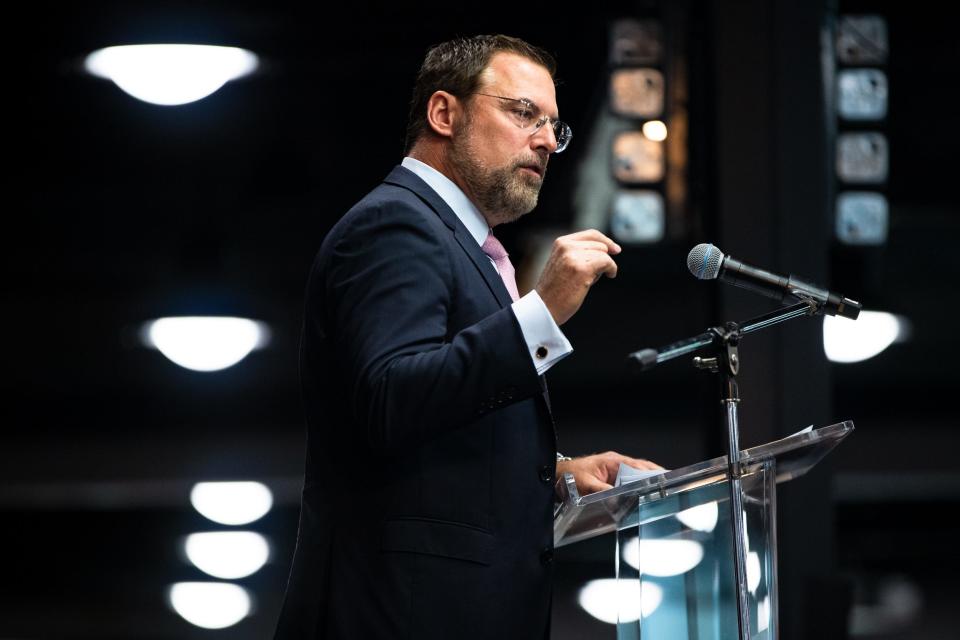 Sean Strawbridge, Port of Corpus Christi CEO, gives remarks at the State of the Port event at the Congressman Solomon P. Ortiz International Center on Wednesday, Nov. 16, 2022, in Corpus Christi, Texas.