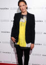 Miranda Hart teamed her graphic print tee with a statement blazer.