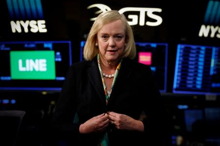 FILE PHOTO: Hewlett Packard Enterprise CEO Meg Whitman is seen following an interview on CNBC on the floor of the NYSE in New York