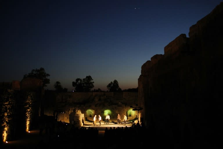 Greek and Turkish actors perform in Shakespeare's Othello on July 2, 2015 at Othello Tower, named after the ill-fated Shakespearean hero, in Famagusta