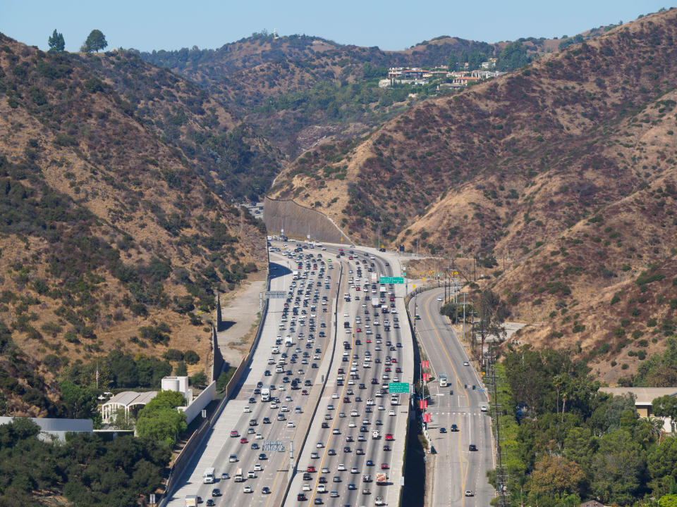 An aerial view of California traffic