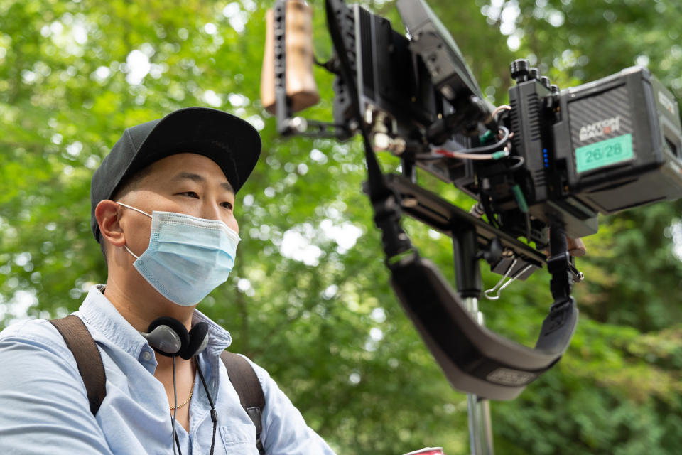 Andrew Ahn on the set of “Fire Island”