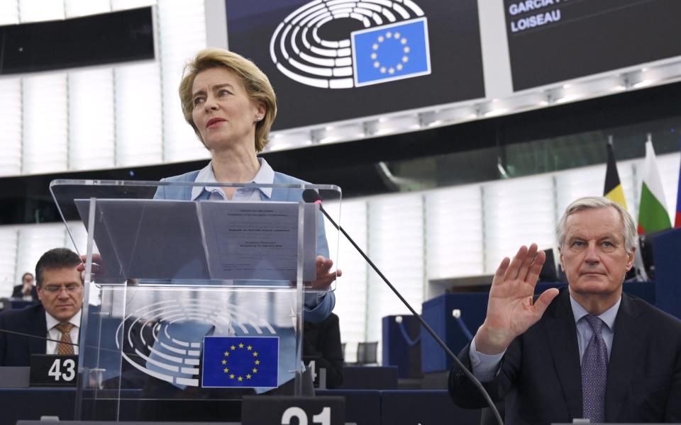 Michel Barnier (right) was a contender to succeed Jean-Claude Juncker as president of the European Commission last year. The job went to Ursula von der Leyen (left) instead. - AFP