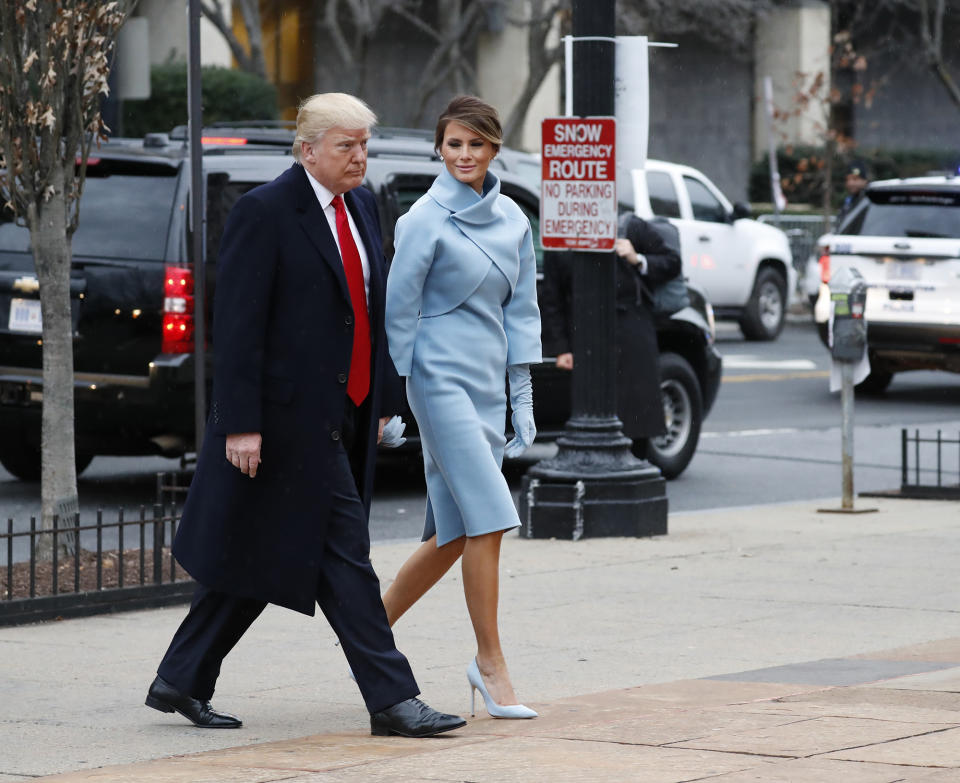 <p>President-elect Donald Trump and his wife Melania arrives for a church service at St. John's Episcopal Church across from the White House in Washington, Friday, Jan. 20, 2017, on Donald Trump’s inauguration day. (Photo: Alex Brandon/AP) </p>