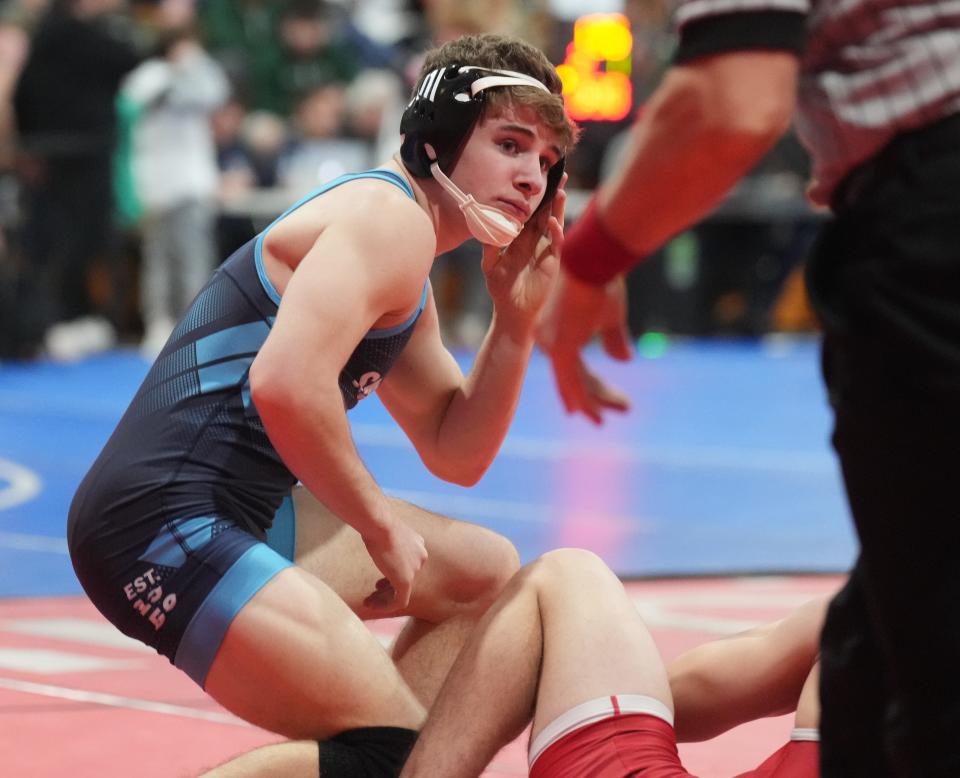 Florham Park, NJ -- December 27, 2023 -- Logan Hrenenko of Sparta defeated Benicio Reborio of Westwood in the 138 lb. match in the opening round of the Sam Cali Wrestling Invitational taking place at Ferguson Recreation Center on the campus of FDU-Madison