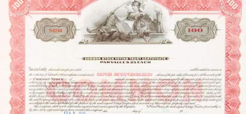 A common stock certificate.