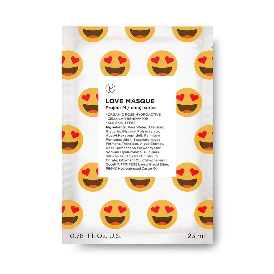 The emoji sheet masks in Petite Amie Skincare's latest collection are printed with your most-used emojis.