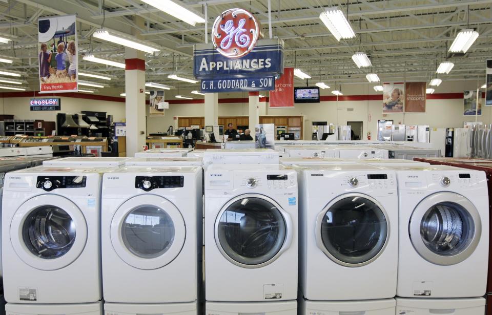 This Oct. 25, 2012 photo shows appliances on display at Orville's Home Appliances store in Amherst, N.Y. The government's snapshot Friday, Oct. 26, 2012, of the U.S. economy's growth will be its last before Americans choose a president in 11 days. It probably won't sway many undecided voters. The first of three estimates of growth for the July-September quarter will likely sketch a picture that's been familiar all year: The economy is growing at a tepid rate, slowed by high unemployment, corporate anxiety over an unresolved budget crisis and a global economic slowdown. The government's report covers gross domestic product. GDP measures the nation's total output of goods and services — from restaurant meals and haircuts to airplanes, appliances and highways. (AP Photo/David Duprey)