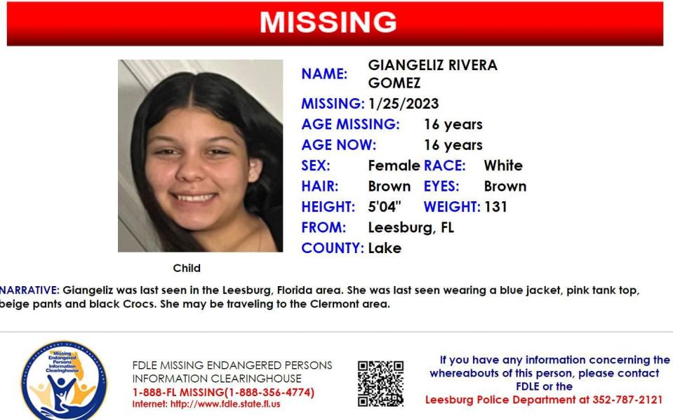 Giangeliz Rivera Gomez was last seen on Jan. 25, 2023 in Leesburg.