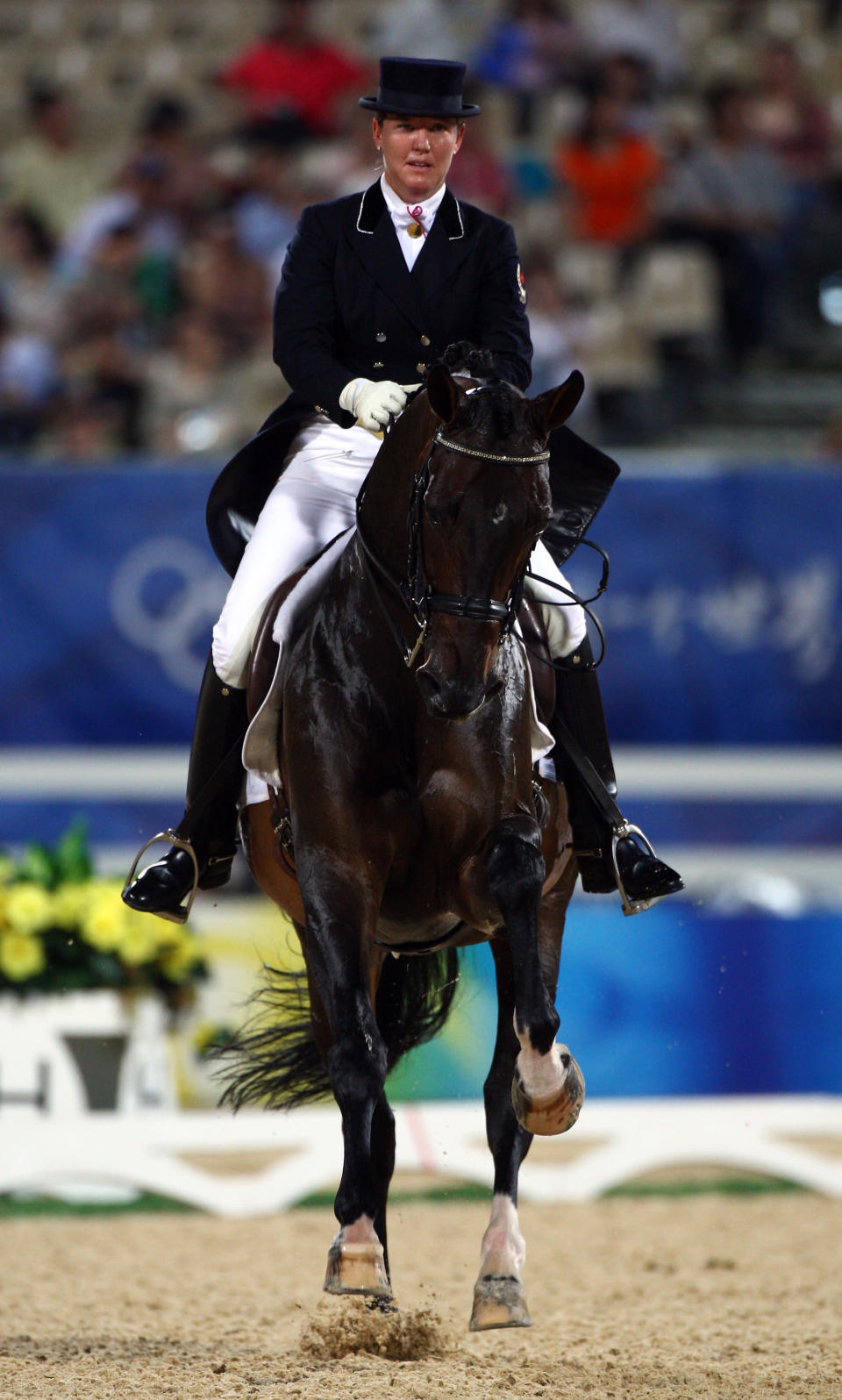 HONG KONG, CHINA - AUGUST 14: Jacqueline Brooks of Canada and Gran Gesto during the Dressage Grand Prix held at the Hong Kong Olympic Equestrian Venue in Sha Tin during day 6 of the Beijing 2008 Olympic Games on August 14, 2008 in Hong Kong, China. (Photo by Julian Herbert/Getty Images)