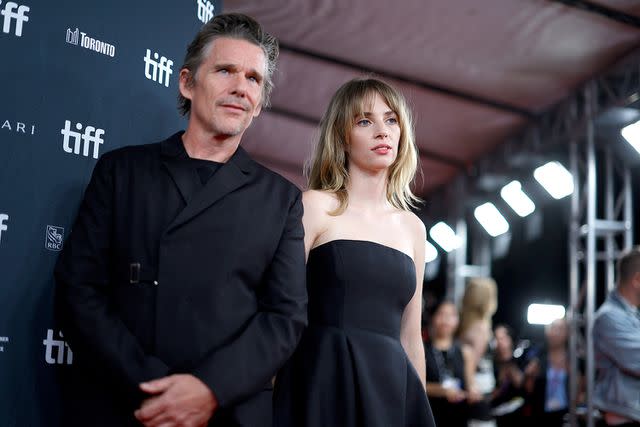 <p>Frazer Harrison/Getty</p> Ethan Hawke and Maya Hawke attend the "Wildcat" premiere during the 2023 Toronto International Film Festival at Royal Alexandra Theatre on September 11, 2023 in Toronto, Ontario