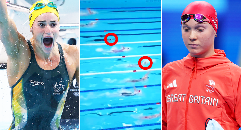 Kaylee McKeown's 200m backstroke rival escaped disqualification after officials inexplicably missed that she went more than 15m underwater, something another swimmer was disqualified for earlier this Olympics. Image: Getty/X/Getty