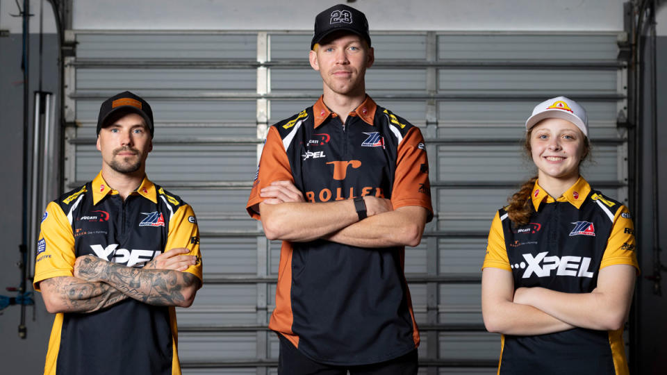 Rahal Ducati Moto's team riders, from left: PJ Jacobsen, Corey Alexander, and Kayla Yaakov.