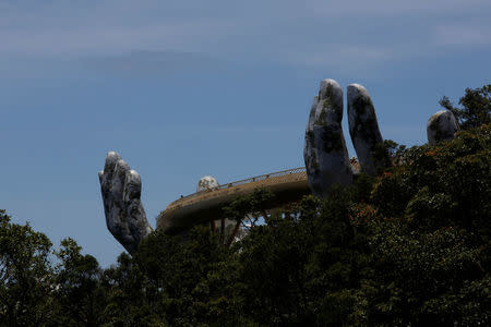 Giant hands structures at the Gold Bridge are seen on Ba Na hill near Danang city, Vietnam August 1, 2018. REUTERS/Kham