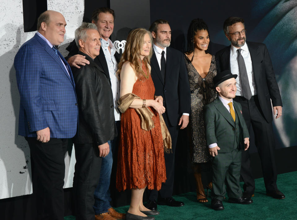 HOLLYWOOD, CA - SEPTEMBER 28: Glenn Fleshler, Josh Pais, Brett Cullen, Frances Conroy, Joaquin Phoenix, Zazie Beetz, Leigh Gill and Marc Maron arrive for the Premiere Of Warner Bros Pictures &quot;Joker&quot; held at TCL Chinese Theatre IMAX on September 28, 2019 in Hollywood, California.  (Photo by Albert L. Ortega/Getty Images)