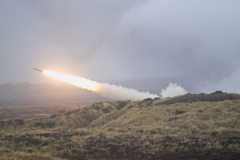 Dynamic Front military exercise led by the United States takes place in a training area, in Oksbol