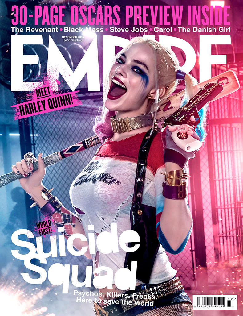 <p>The new ‘Empire’ magazine cover featuring Margot Robbie as the bat-wielding Harley Quinn. (Empire)</p>