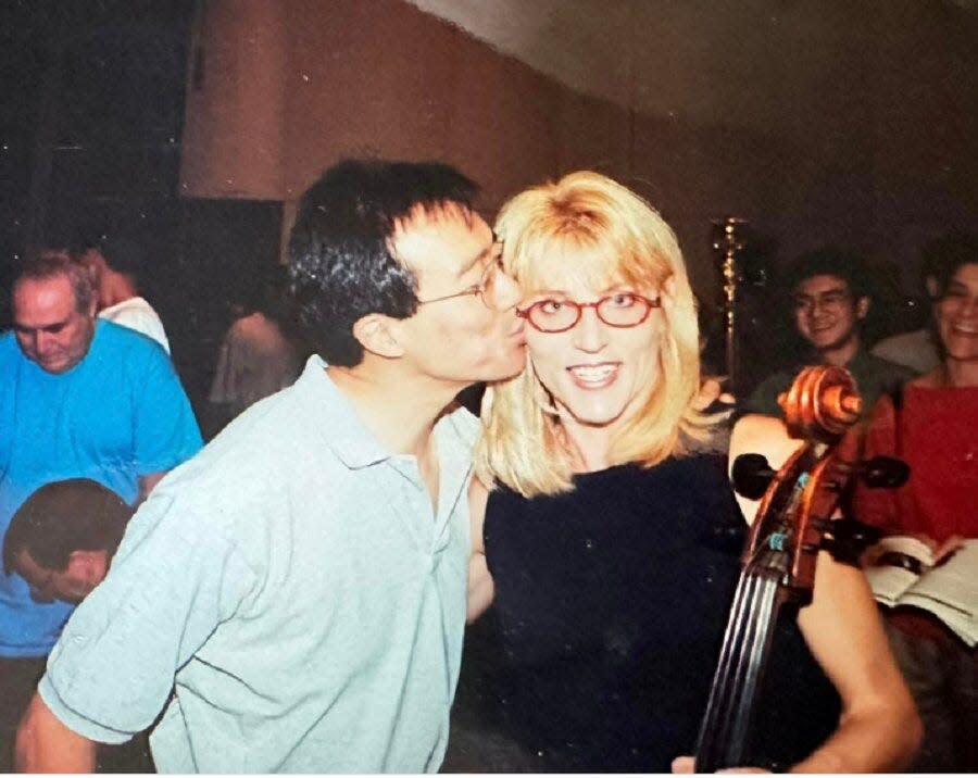 KSO cellist Stacy Nickell, shown here with Yo-Yo Ma during her graduate school days at Ohio University, greatly enjoyed “Our Common Nature: An Appalachian Celebration,” featuring her old friend.