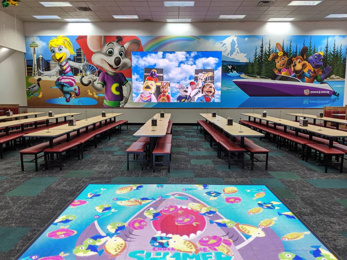 The Tacoma Chuck E. Cheese at 4911 Tacoma Mall Boulevard has been updated and now features a large-format video wall and interactive dance floor.