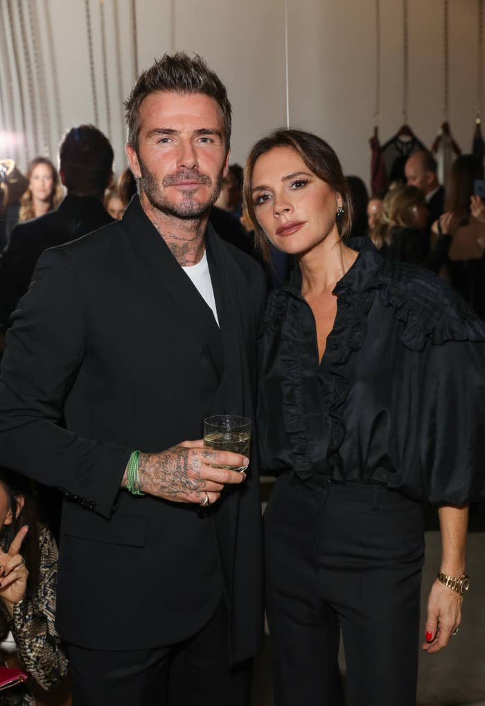 David and Victoria Beckham pose together at the Sotheby's event celebrating Andy Warhol in September 2019