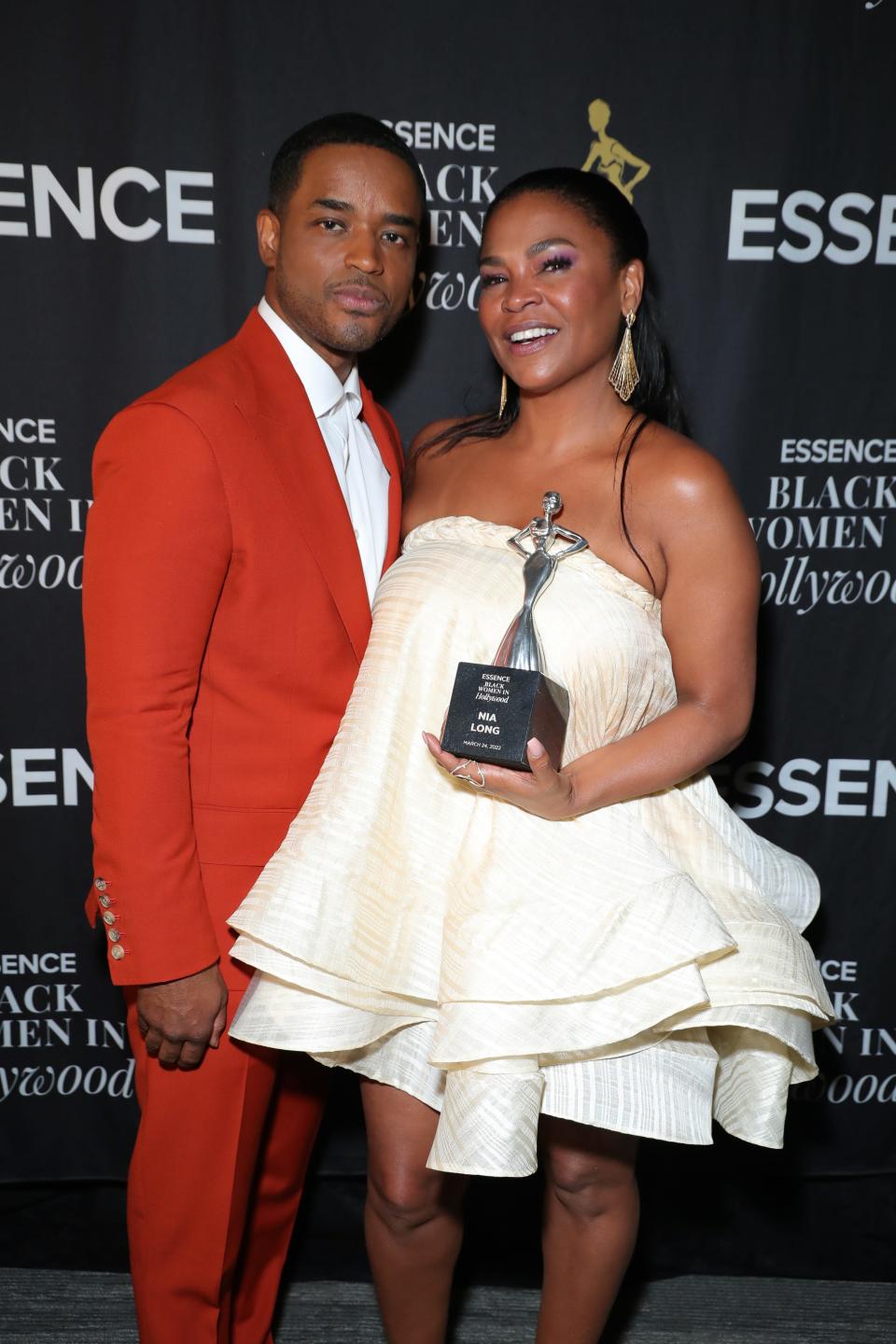 Larenz Tate and honoree Nia Long are seen backstage during the 2022 15th annual Essence Black Women In Hollywood Awards Luncheon at Beverly Wilshire, A Four Seasons Hotel, on March 24, 2022, in Beverly Hills, California.