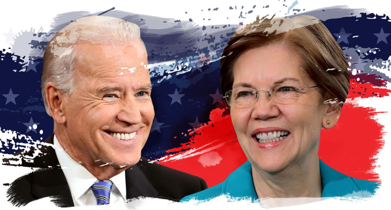 Joe Biden and Elizabeth Warren. (Yahoo News photo Illustration; photos: AP, Getty)