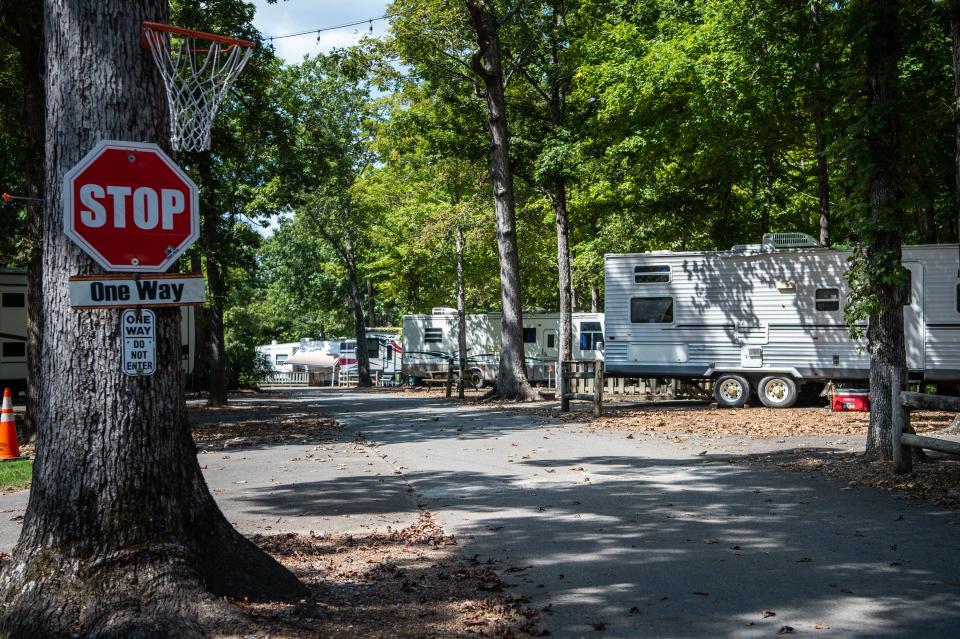 Campers line up at Loretta Lynn's ranch Sept. 13, after the Lynn family offered their campgrounds as a place to call home for those in Waverly, Tenn., who were affected by major flooding in August.