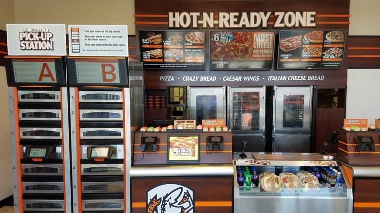 The counter of a Little Caesars Pizza