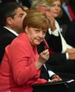 German Chancellor Angela Merkel attends an event marking the 70th anniversary of her conservative Christian Democratic Union party