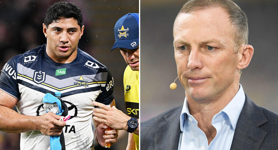 From right to left, NRL legend Darren Lockyer and Cowboys star Jason Taumalolo.